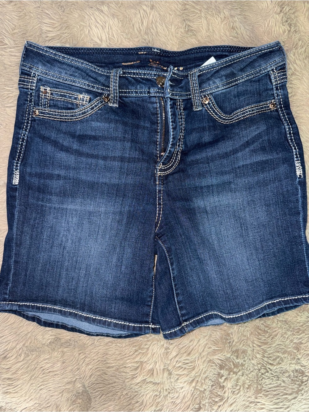 Seven7 Dark Blue Denim Ankle-Length Shorts